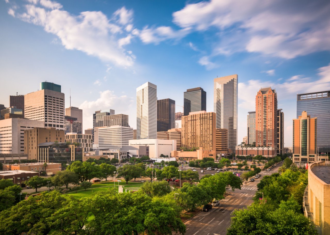 #21. Houston Houston downtown park and skyline.