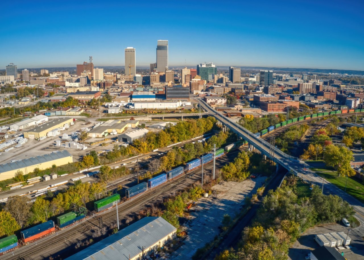#38. Omaha, Nebraska Aerial view of downtown Omaha in autumn.