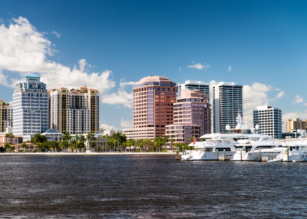 #7. Miami West Palm Beach skyline with marina.