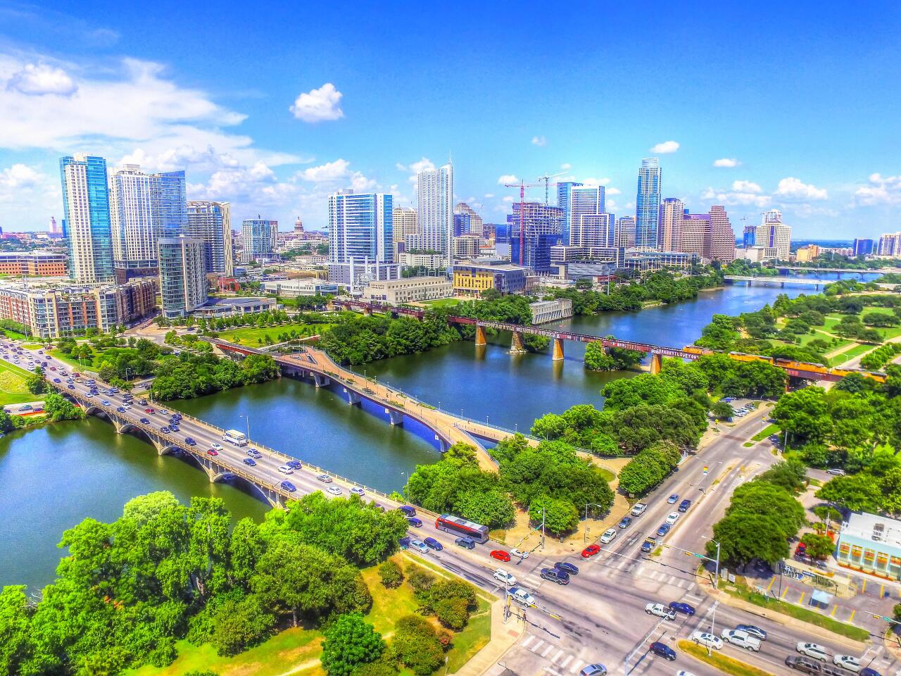#1. Austin, Texas Aerial view Austin cityscape.