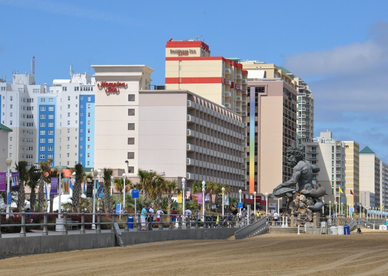 #33. Virginia Beach, Virginia Boardwalk and buildings in Virginia Beach.