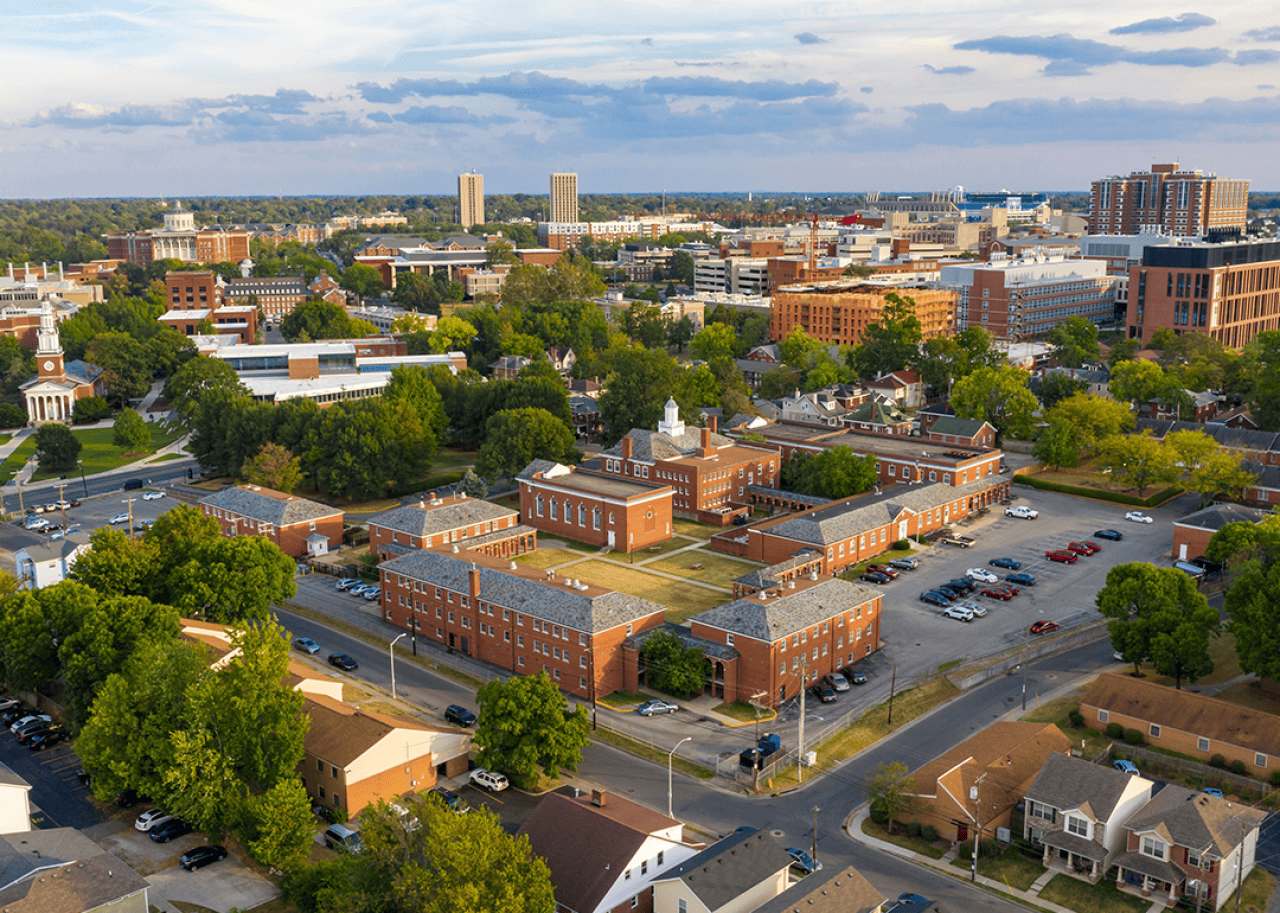 #36. Lexington, Kentucky Aerial view university campus area in Lexington.