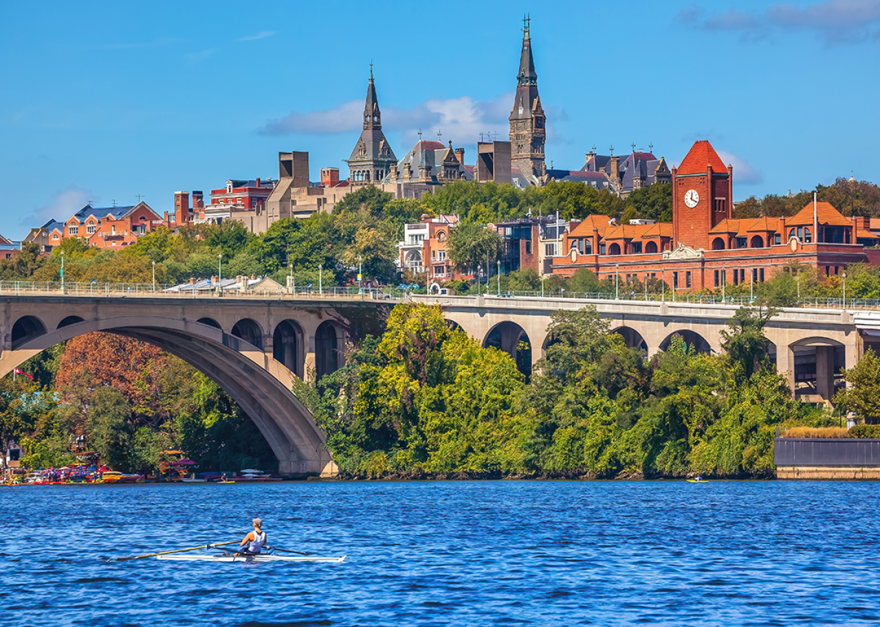 #32. Washington DC Person rowing on the Potomac River by Key Bridge.