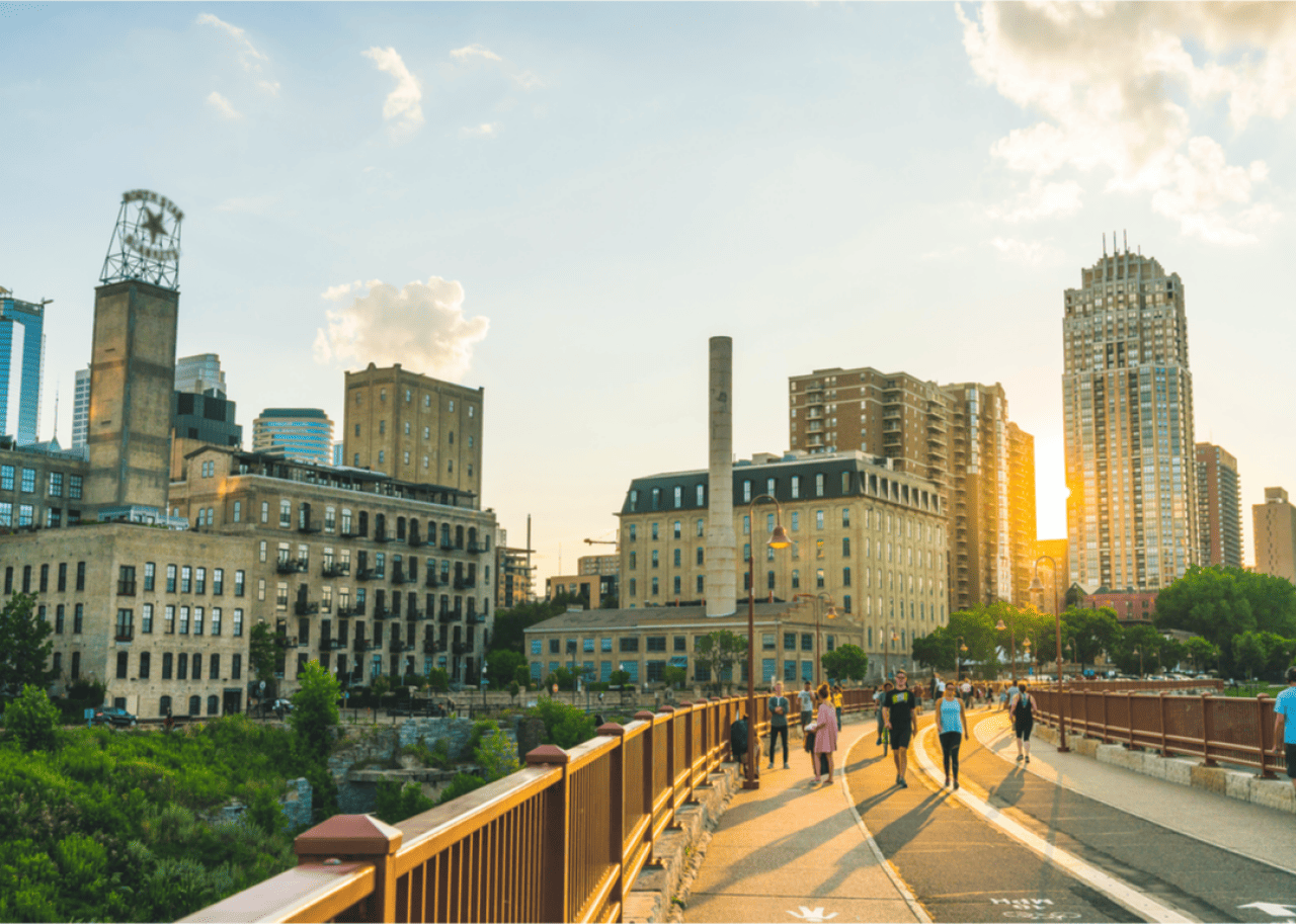 #20. Minneapolis View on Stone Arch Bridge at sunset.